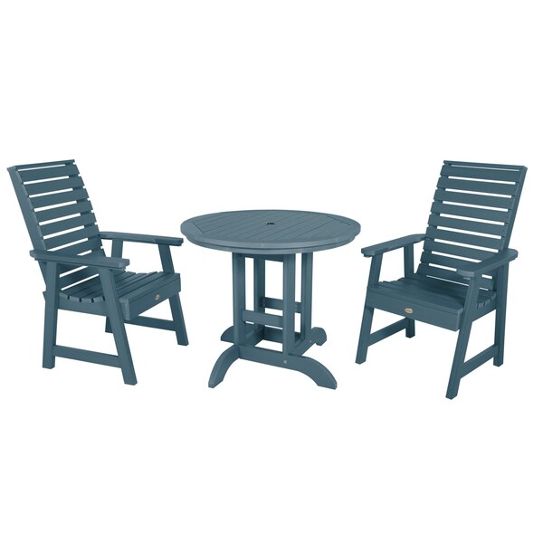 Highwood Usa Weatherly 3pc Round Outdoor Patio Furniture Dining Set AD-DNW36-NBE - main